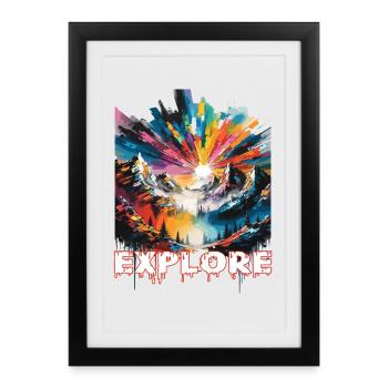 Paysage coloré avec imprimé « Explore » - Affiche encadrée (27 × 37 cm) - noir - Devant