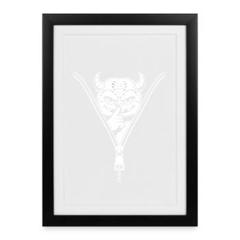 Diable coquin caché derrière une fermeture éclair - Affiche encadrée (27 × 37 cm) - noir - Devant