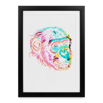 Neon Monkey Portrait Color Explosion - Framed poster (27 × 37 cm) - black - Front
