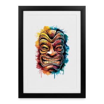 Masque Tiki coloré Artwork avec Living - Affiche encadrée (27 × 37 cm) - noir - Devant
