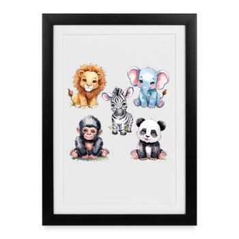 Amis mignons des animaux de la jungle pour les chambres d’enfants - Affiche encadrée (27 × 37 cm) - noir - Devant