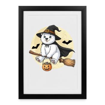 Cute Polar Bear Witch Halloween Pumpkin Full Moon - Framed poster (27 × 37 cm) - black - Front