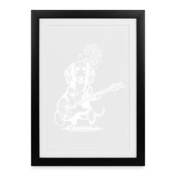 Dachshund Guitar Playing Dog - Framed poster (27 × 37 cm) - black - Front