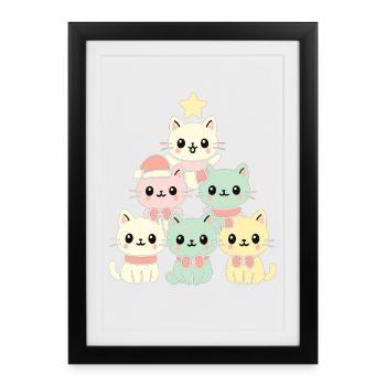 Arbre de Noël pour chats – Chats de Noël mignons - Affiche encadrée (27 × 37 cm) - noir - Devant