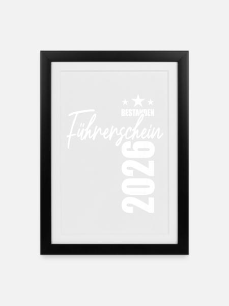 Führerschein bestanden 2026 - Prüfung - Erfolg - Gerahmtes Poster (27 × 37 cm) - Schwarz