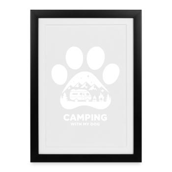 Camping avec chien citation campeur - Affiche encadrée (27 × 37 cm) - noir - Devant