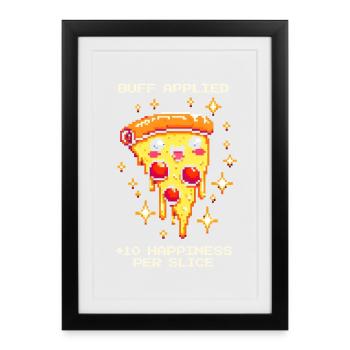 Stärkung aktiviert: +10 Glück pro Pizzastück - Framed poster (27 × 37 cm) - black - Front