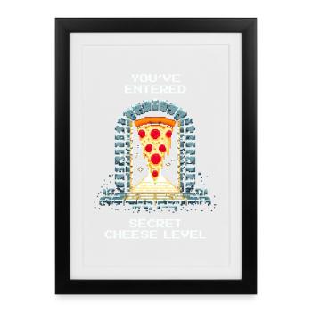 Enter Secret Cheese Level | Pizza Dungeon Gag - Framed poster (27 × 37 cm) - black - Front