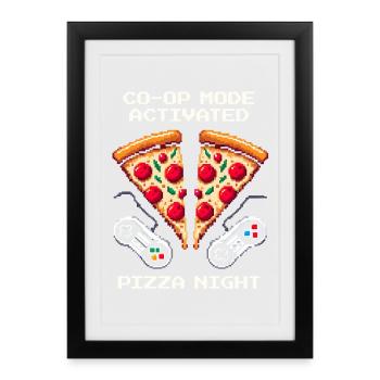 Coop activé : Soirée pizza | Jeux multijoueurs - Affiche encadrée (27 × 37 cm) - noir - Devant