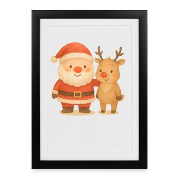Le Père Noël et les rennes s’amusent pendant les fêtes de fin d’année - Affiche encadrée (27 × 37 cm) - noir - Devant