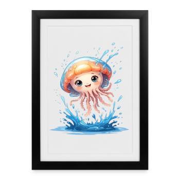 Mignon ami méduse dans le vortex d’eau - Affiche encadrée (27 × 37 cm) - noir - Devant