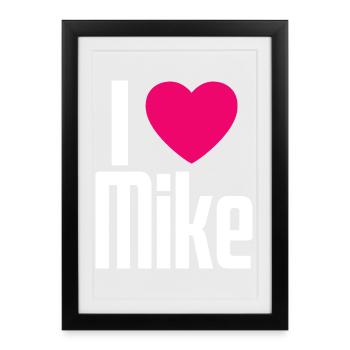 J’aime Mike Coeur rose J’aime Mike - Affiche encadrée (27 × 37 cm) - noir - Devant