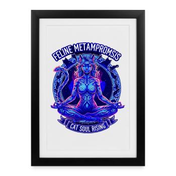 Chat Yoga - Âme de chat en ascension - Mystical Tribal - Affiche encadrée (27 × 37 cm) - noir - Devant
