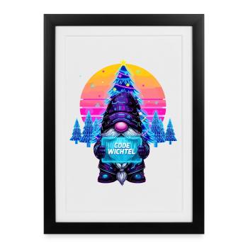 Cyberpunk Code Gnome - Synthwave Xmas Nerd - Framed poster (27 × 37 cm) - black - Front