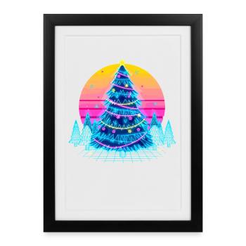 Néon arbre de Noël coucher de soleil - Affiche encadrée (27 × 37 cm) - noir - Devant