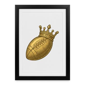Football américain doré avec couronne pour les fans - Affiche encadrée (27 × 37 cm) - noir - Devant