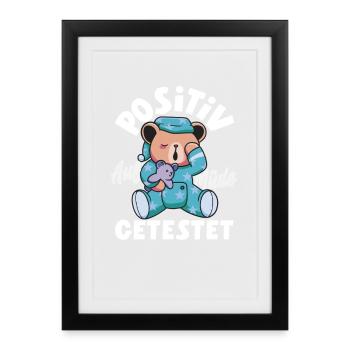 Testé positif pour l’humour d’ours fatigué - Affiche encadrée (27 × 37 cm) - noir - Devant