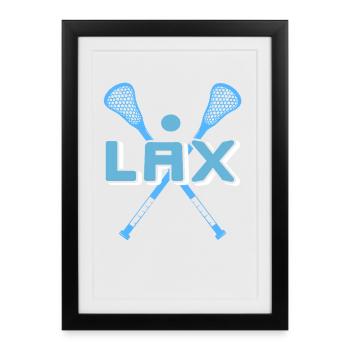 LAX Lacrosse Joueur Bâton Humour Minimaliste Icône - Affiche encadrée (27 × 37 cm) - noir - Devant