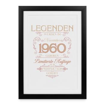 65ème Anniversaire Légende Novembre Millésime 1960 - Affiche encadrée (27 × 37 cm) - noir - Devant