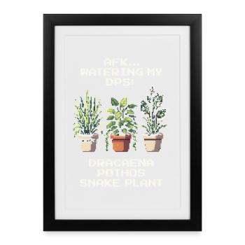 AFK Arrosage de mon DPS | Plantes Gamer Humour - Affiche encadrée (27 × 37 cm) - noir - Devant