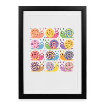 Motif d’escargot kawaii coloré Couleurs pastel - Affiche encadrée (27 × 37 cm) - noir - Devant