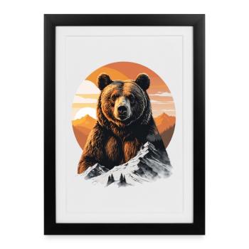 Ours dans la montagne panorama coucher de soleil - Affiche encadrée (27 × 37 cm) - noir - Devant