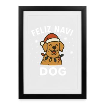 Feliz Navi Chien Père Noël Vacances Fun - Affiche encadrée (27 × 37 cm) - noir - Devant