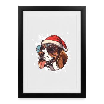 Beagle Hund Weihnachten Lustig - Gerahmtes Poster (27 × 37 cm) - Schwarz - Vorne