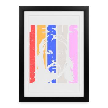 Jésus Vintage Rétro Pop Art Portrait - Affiche encadrée (27 × 37 cm) - noir - Devant