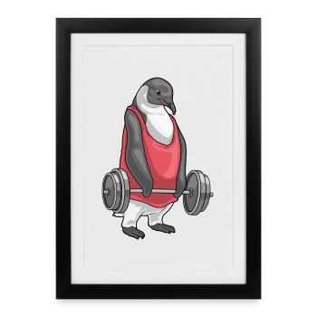 Penguin Bodybuilder Barbell Musculation - Affiche encadrée (27 × 37 cm) - noir - Devant
