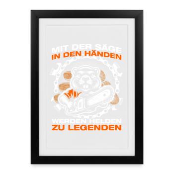 Making wood with the saw Chainsaw lumberjack - Framed poster (27 × 37 cm) - black - Front