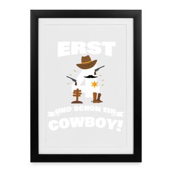 Only 4 and already cowboy / kids gift idea - Framed poster (27 × 37 cm) - black - Front