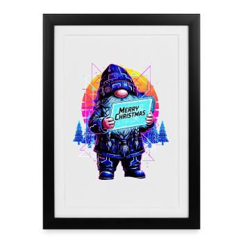 Joyeux Noël - Synthwave Gnome des années 80 - Affiche encadrée (27 × 37 cm) - noir - Devant