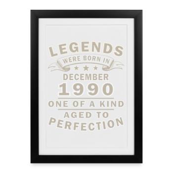 Millésime Décembre 1990 Anniversaire Cadeau des années 1990 - Affiche encadrée (27 × 37 cm) - noir - Devant