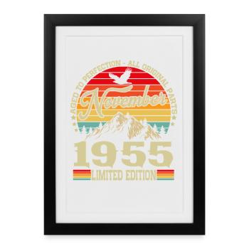 Vintage Novembre 1955 Vintage Rétro Anniversaire - Affiche encadrée (27 × 37 cm) - noir - Devant