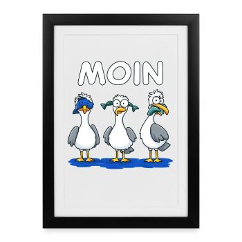 MOIN Trio Möwen Glitter Cartoon - Gerahmtes Poster (27 × 37 cm) - Schwarz - Vorne