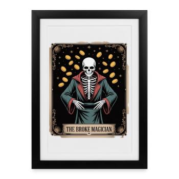Le magicien fauché squelette sorcier avec des pièces de monnaie - Affiche encadrée (27 × 37 cm) - noir - Devant