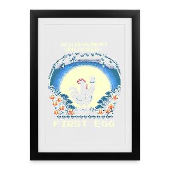 Premier œuf débloqué | Humour de joueur de poulet - Affiche encadrée (27 × 37 cm) - noir - Devant