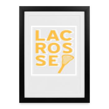 Gras Lacrosse Typographie Grille Stick Joueur Fan - Affiche encadrée (27 × 37 cm) - noir - Devant
