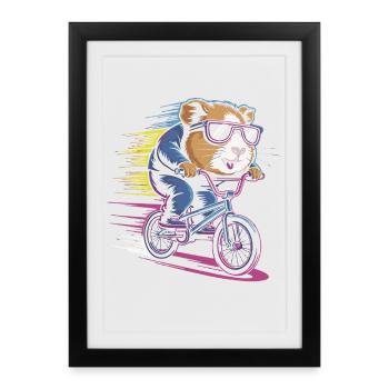 Cycliste hamster en rage - Affiche encadrée (27 × 37 cm) - noir - Devant