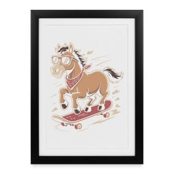 Pony Skateboard avec lunettes de soleil - Affiche encadrée (27 × 37 cm) - noir - Devant