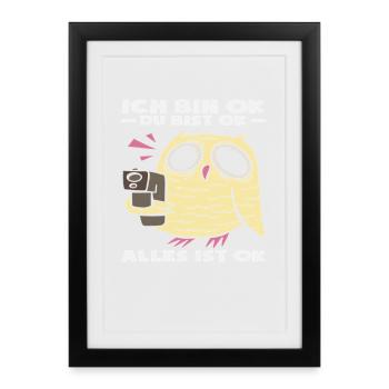 Je vais bien Tu vas bien Tout va bien Hibou - Affiche encadrée (27 × 37 cm) - noir - Devant