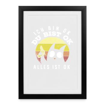 Je vais bien Tu vas bien Tout va bien Chat - Affiche encadrée (27 × 37 cm) - noir - Devant