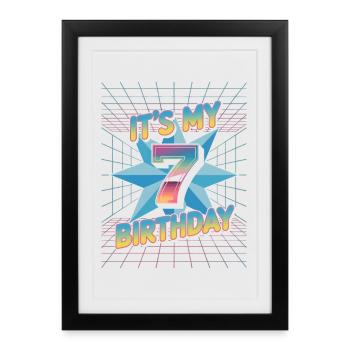 Cadeau d’anniversaire 7 dans le style cool des années 80 - Affiche encadrée (27 × 37 cm) - noir - Devant