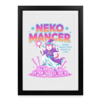 Nekomancer - T-shirt drôle de chat d’Halloween - Affiche encadrée (27 × 37 cm) - noir - Devant