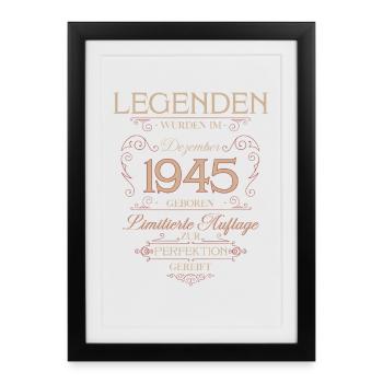 80e anniversaire Légende Décembre Né en 1945 - Affiche encadrée (27 × 37 cm) - noir - Devant