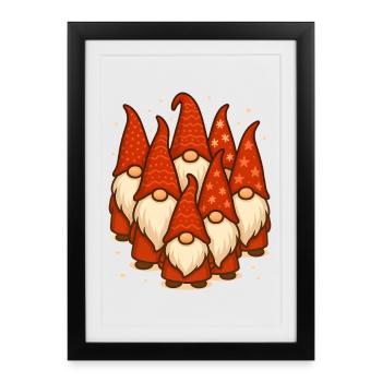 Rassemblement festif de gnomes pour la joie de Noël - Affiche encadrée (27 × 37 cm) - noir - Devant