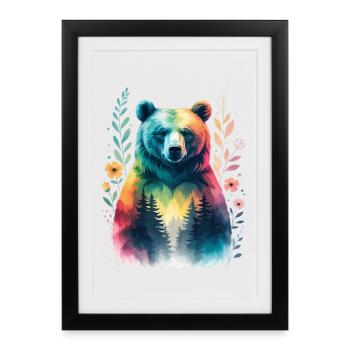 Rainbow bear in the forest - Framed poster (27 × 37 cm) - black - Front