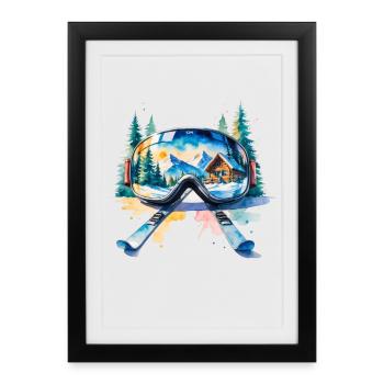 Lunettes de ski pour paysage d’hiver - Affiche encadrée (27 × 37 cm) - noir - Devant