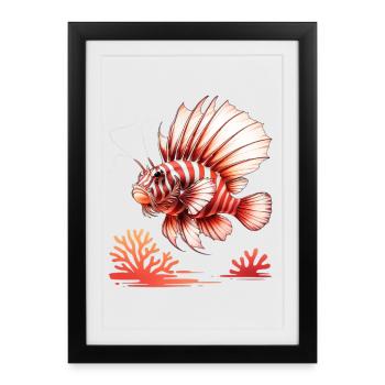 Red Striped Fish in the Coral Sea - Framed poster (27 × 37 cm) - black - Front